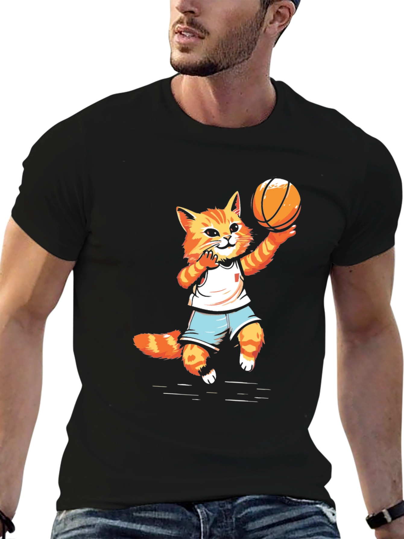 Basketball Cat Graphic T-Shirt