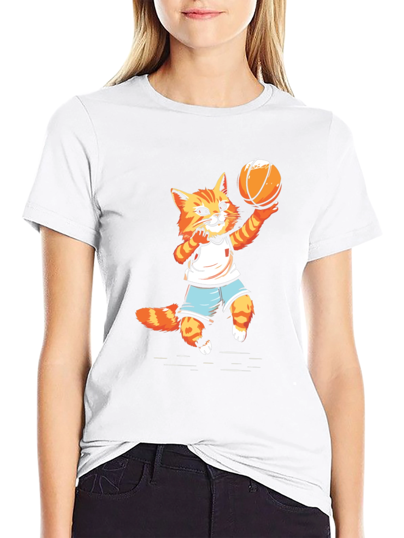 Basketball Cat Graphic T-Shirt