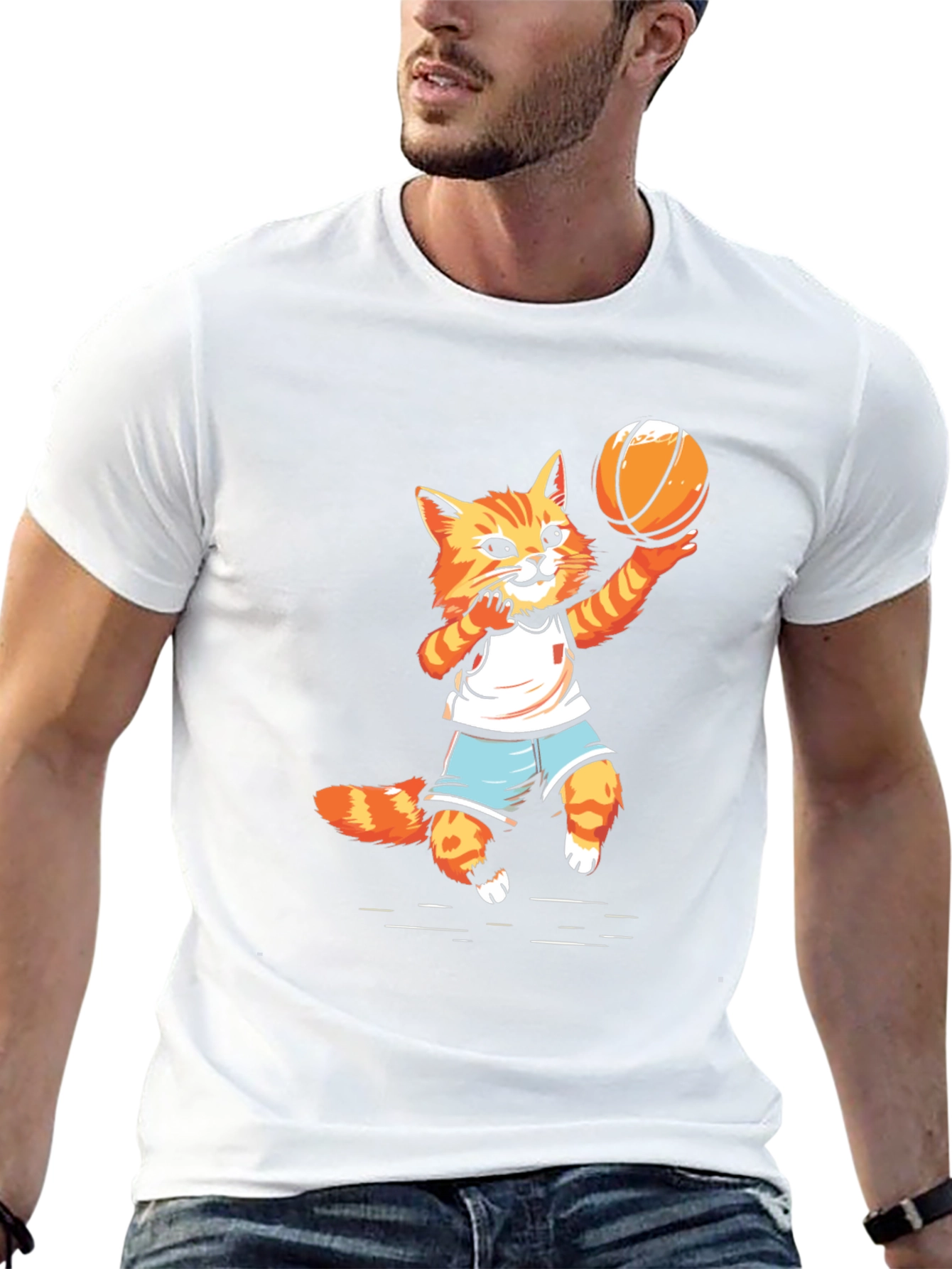 Basketball Cat Graphic T-Shirt