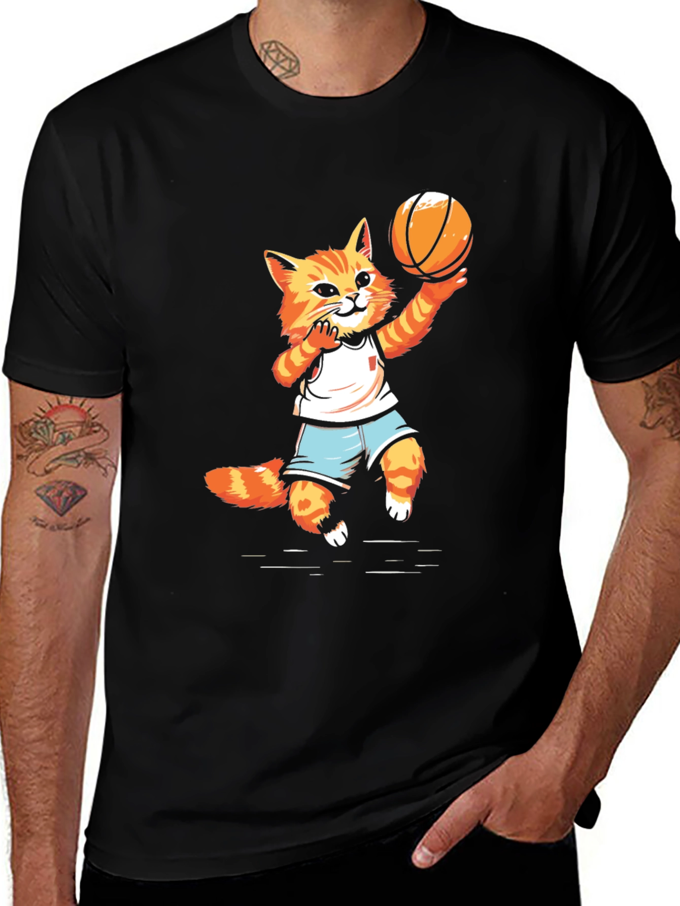 Basketball Cat Graphic T-Shirt