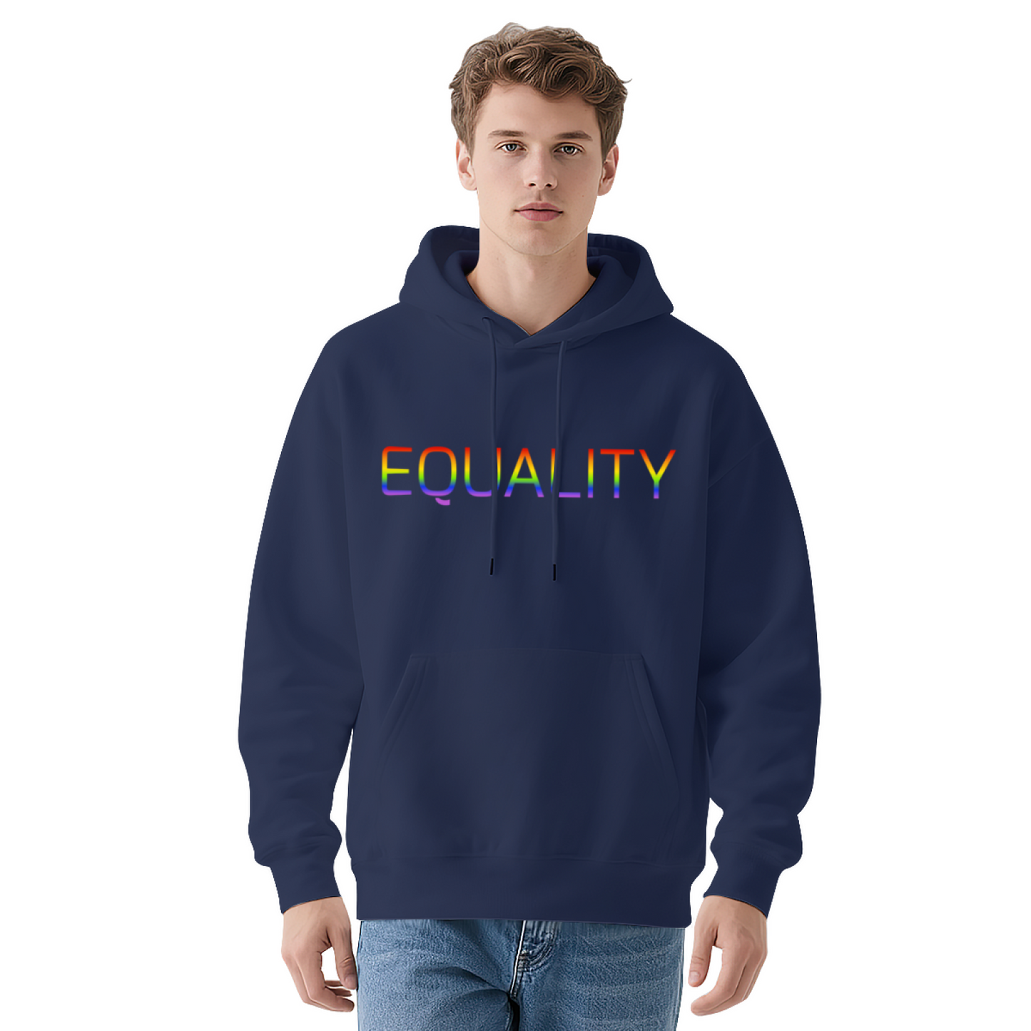 Rainbow Gradient EQUALITY Statement Gray Hoodie, Cozy Pride Daily Pullover