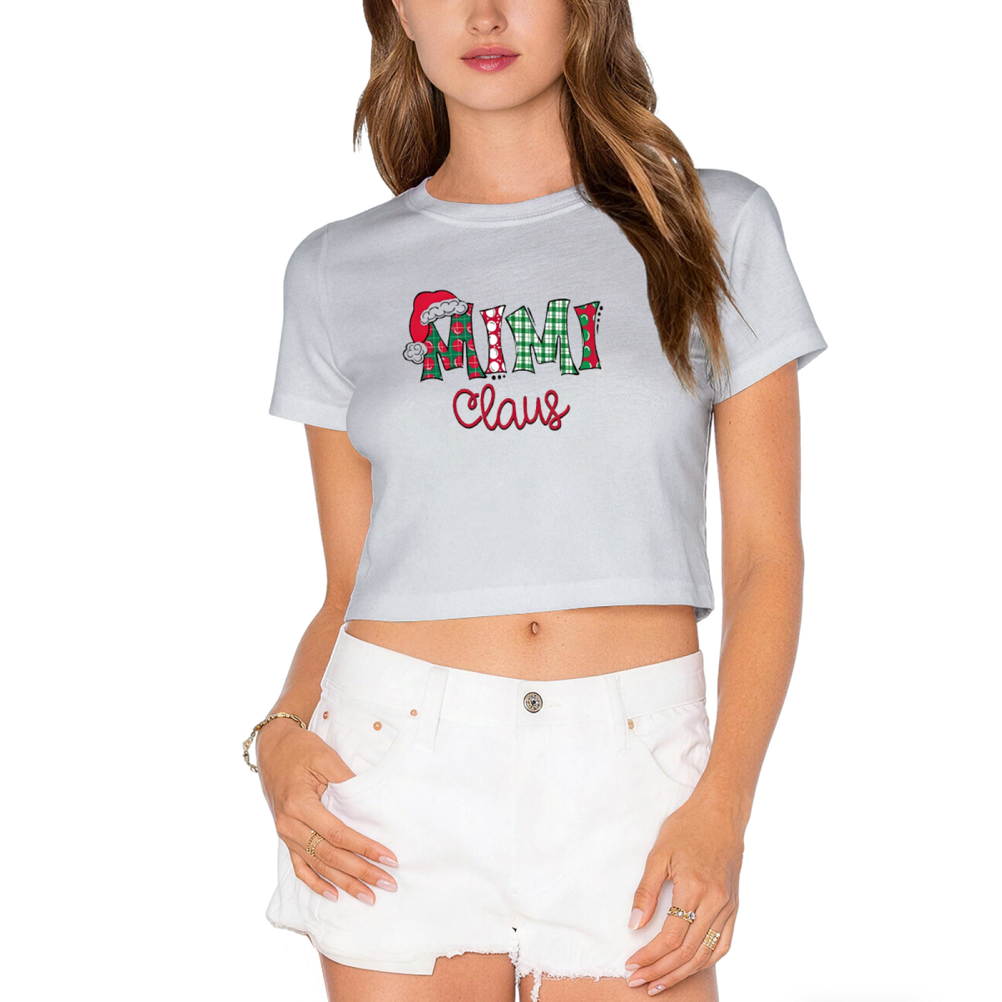 Mimi Claus Plaid Christmas Family Holiday Crop Top