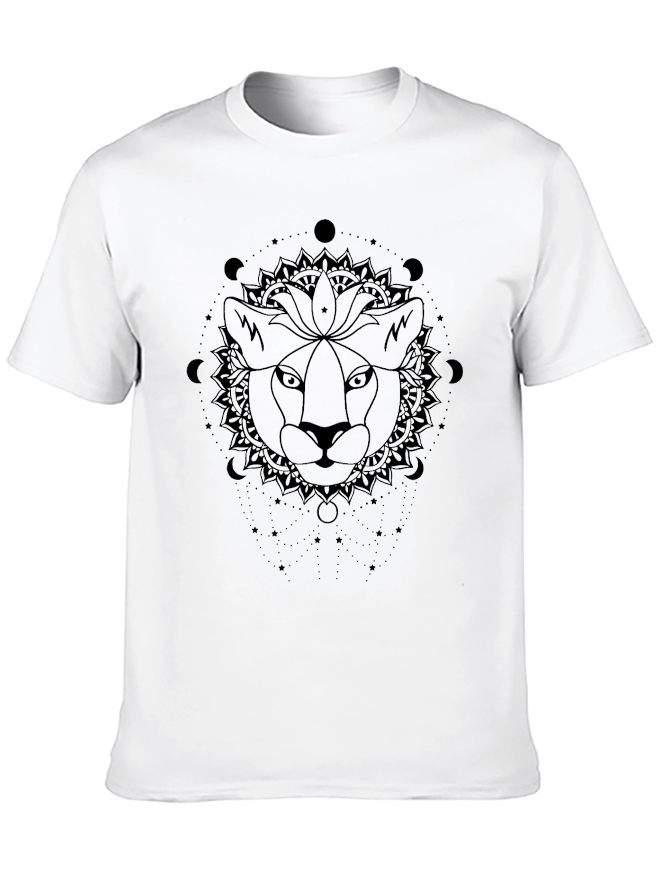 Lion Mandala Graphic Tee - Stylish Unisex Black T-Shirt