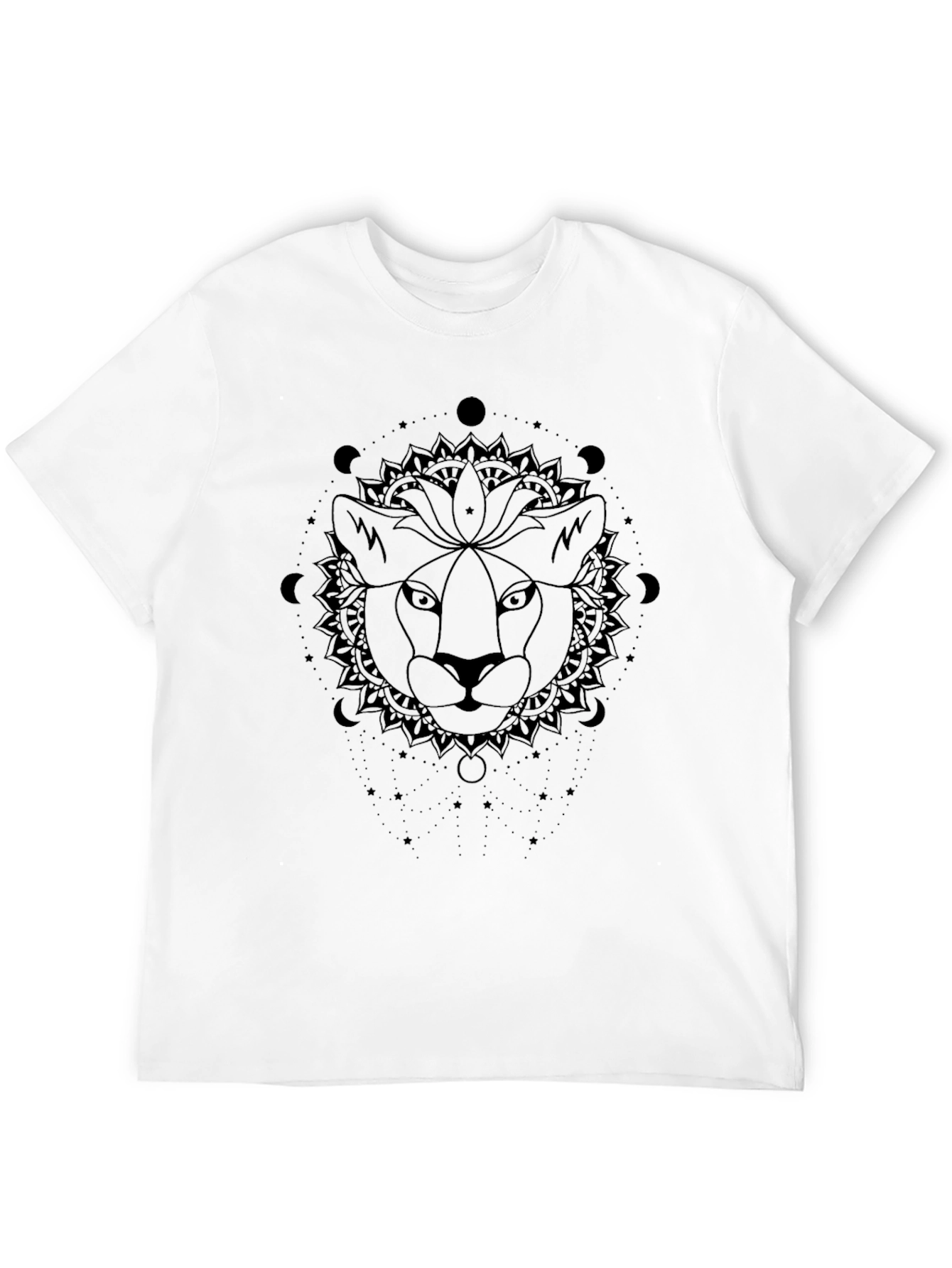 Lion Mandala Graphic Tee - Stylish Unisex Black T-Shirt