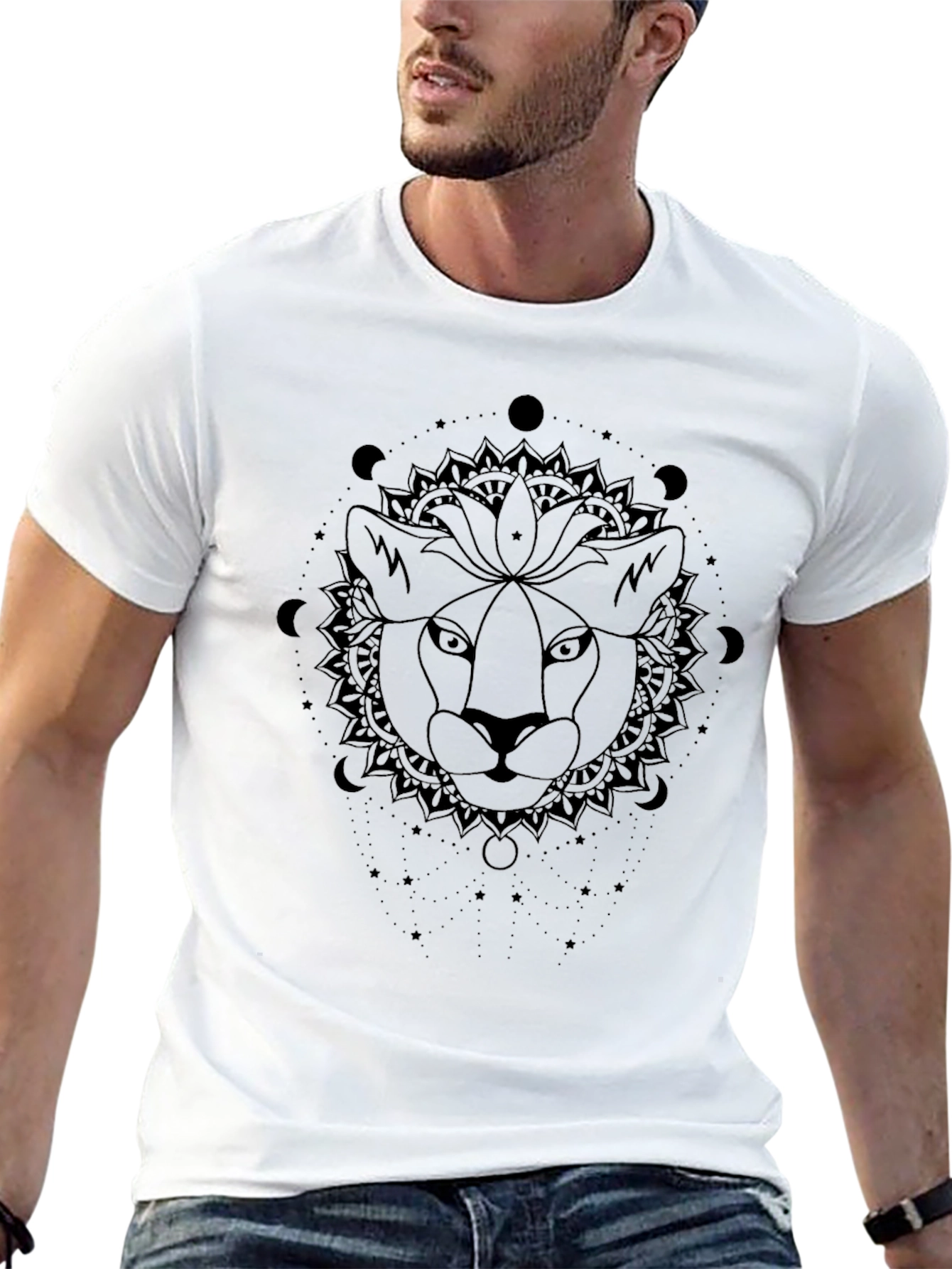 Lion Mandala Graphic Tee - Stylish Unisex Black T-Shirt