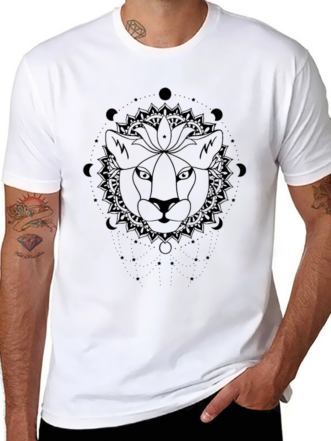Lion Mandala Graphic Tee - Stylish Unisex Black T-Shirt