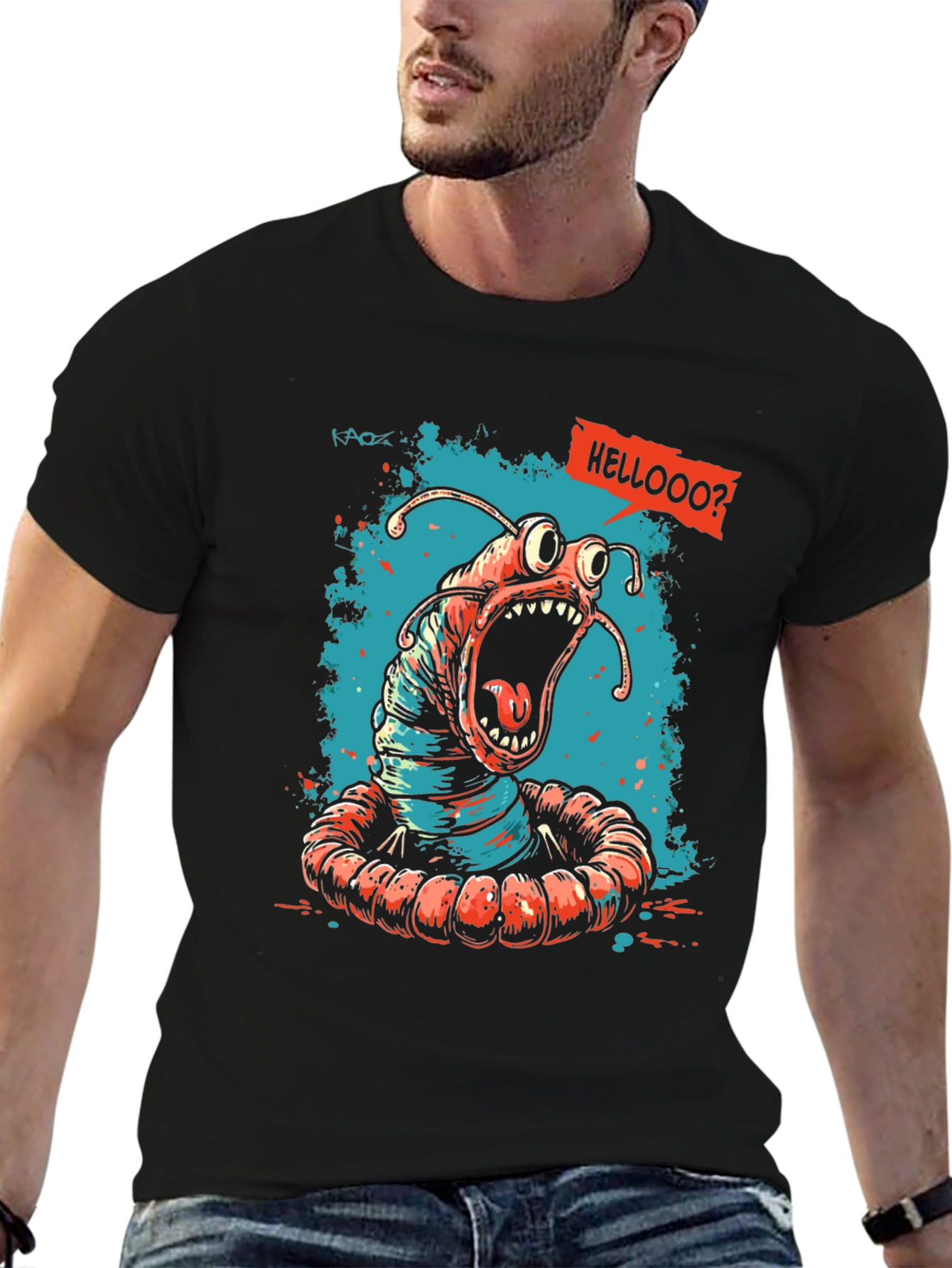 Screaming Worm Graphic Tee - Black Cotton T-Shirt