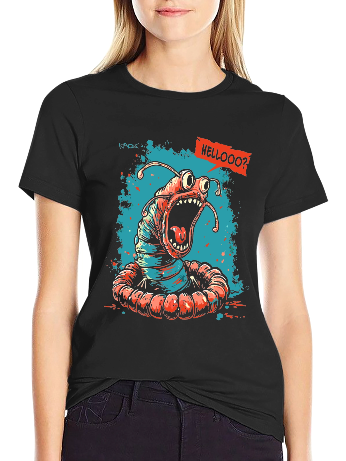 Screaming Worm Graphic Tee - Black Cotton T-Shirt