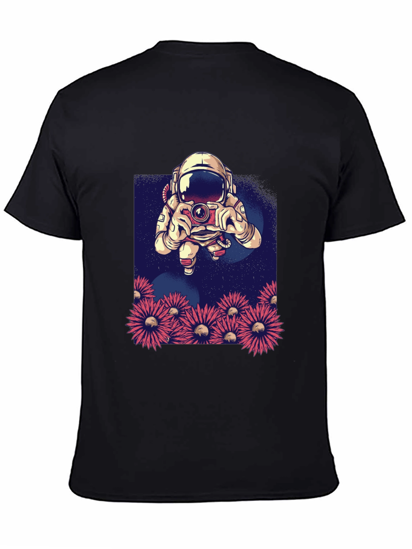 Astronaut Photographer T-Shirt - Space & Floral Design