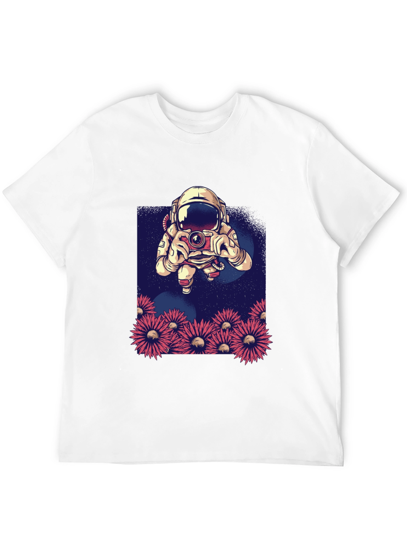 Astronaut Photographer T-Shirt - Space & Floral Design