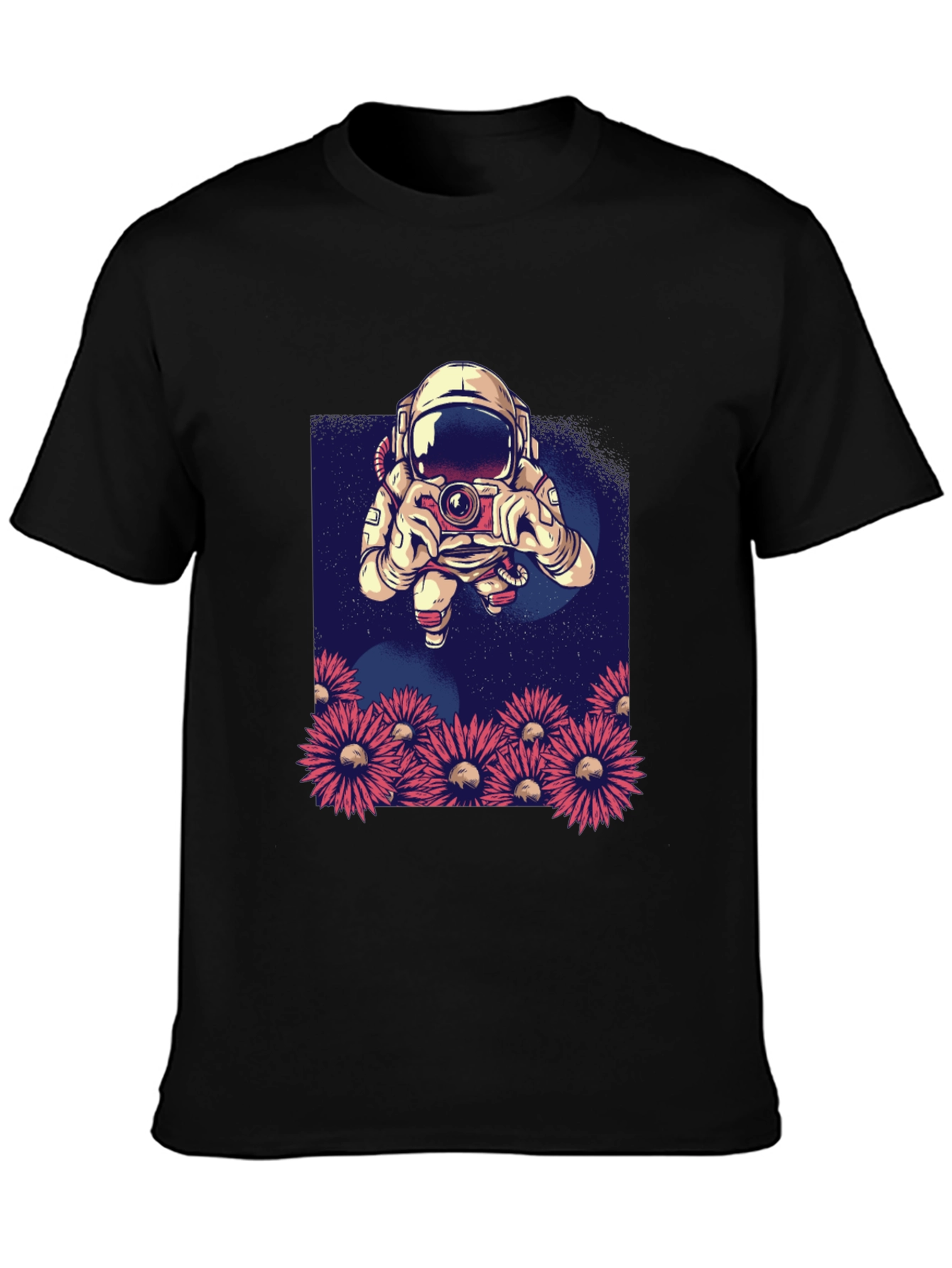 Astronaut Photographer T-Shirt - Space & Floral Design