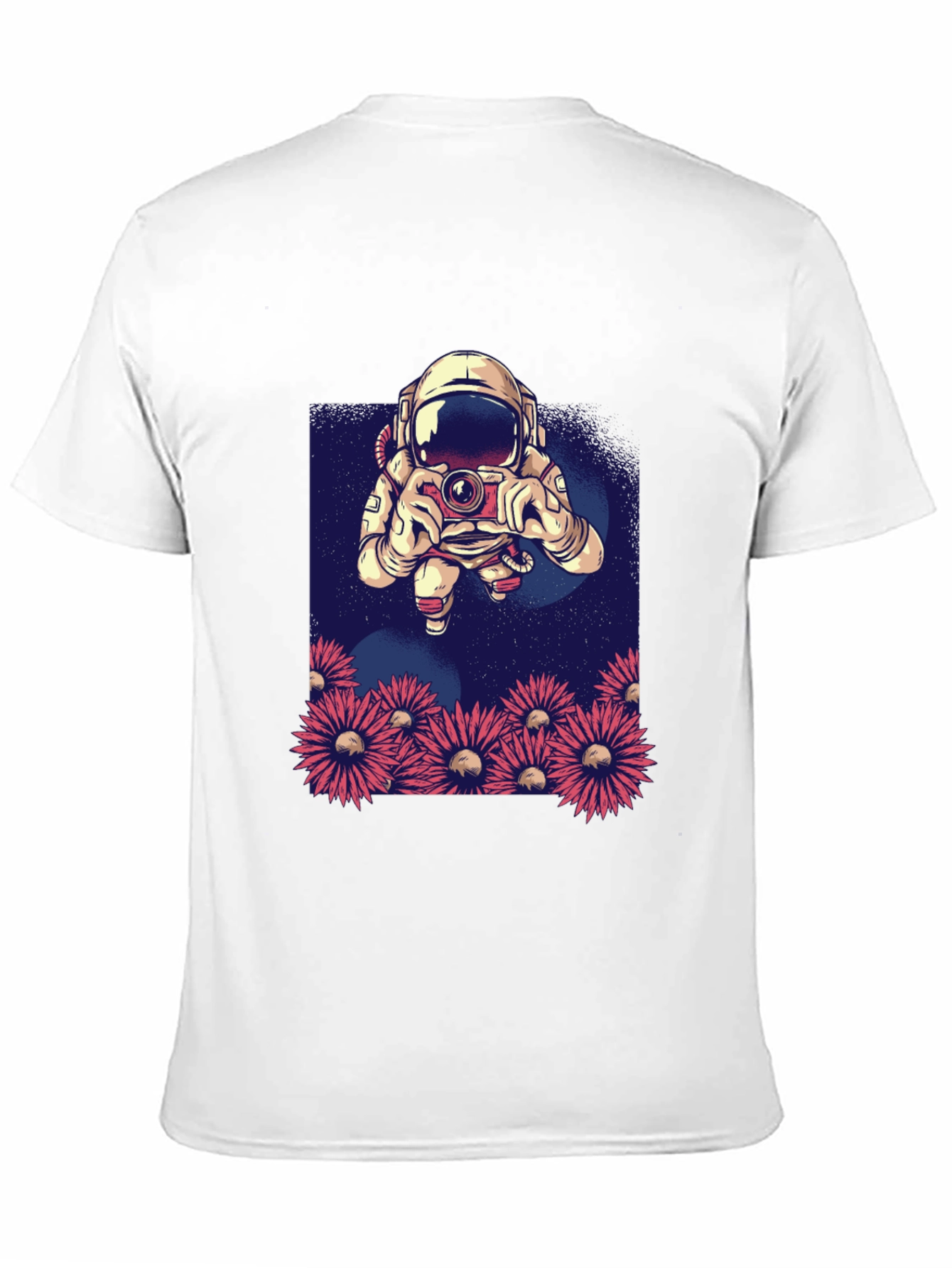 Astronaut Photographer T-Shirt - Space & Floral Design
