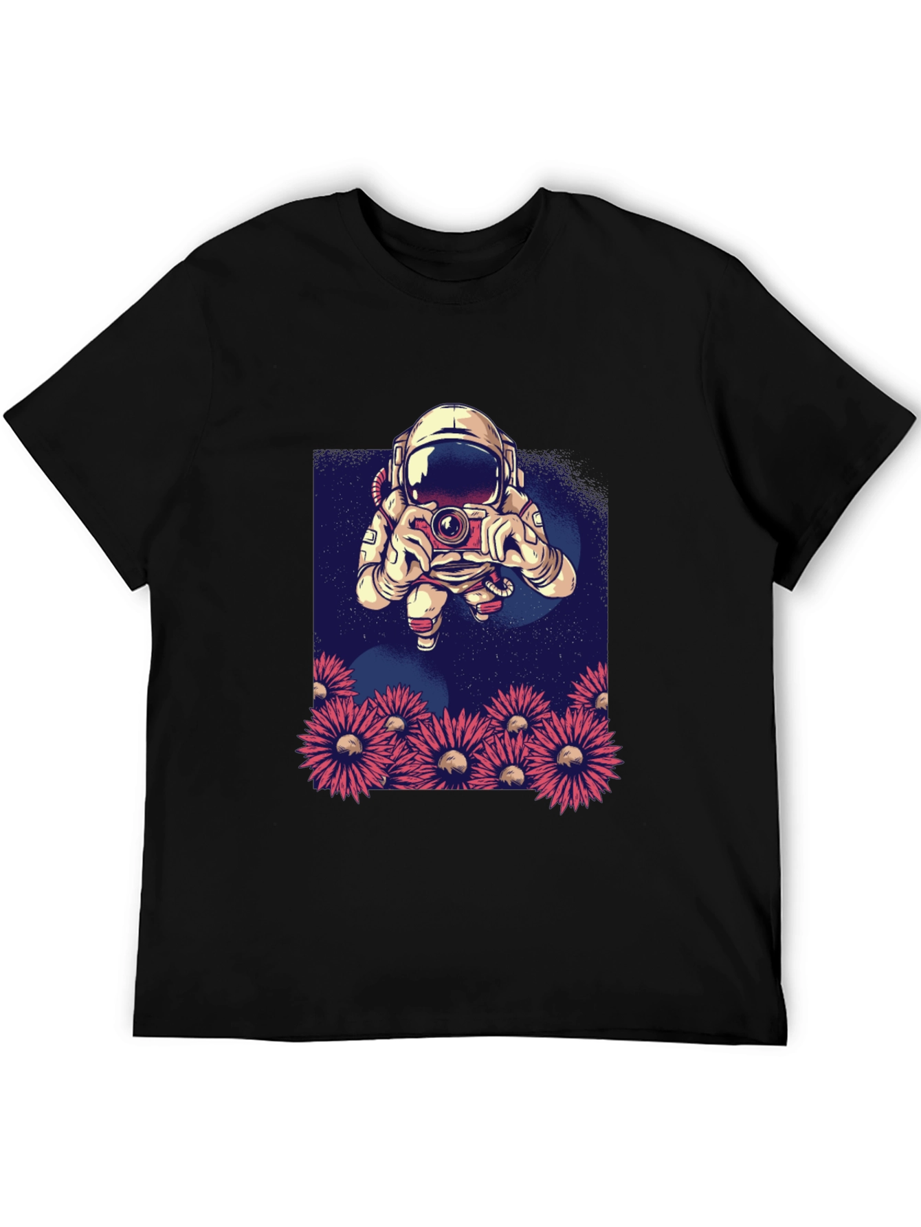 Astronaut Photographer T-Shirt - Space & Floral Design