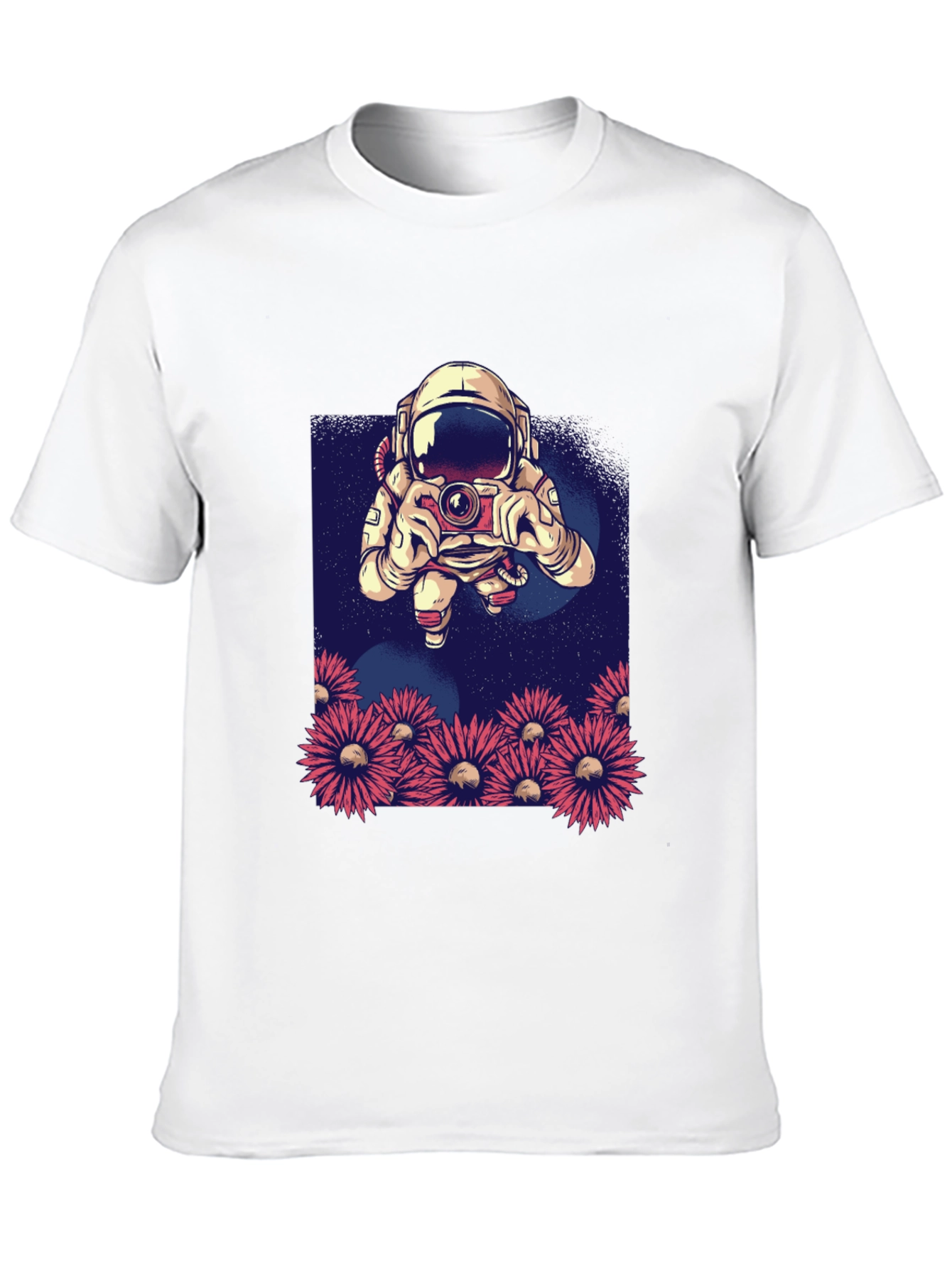 Astronaut Photographer T-Shirt - Space & Floral Design