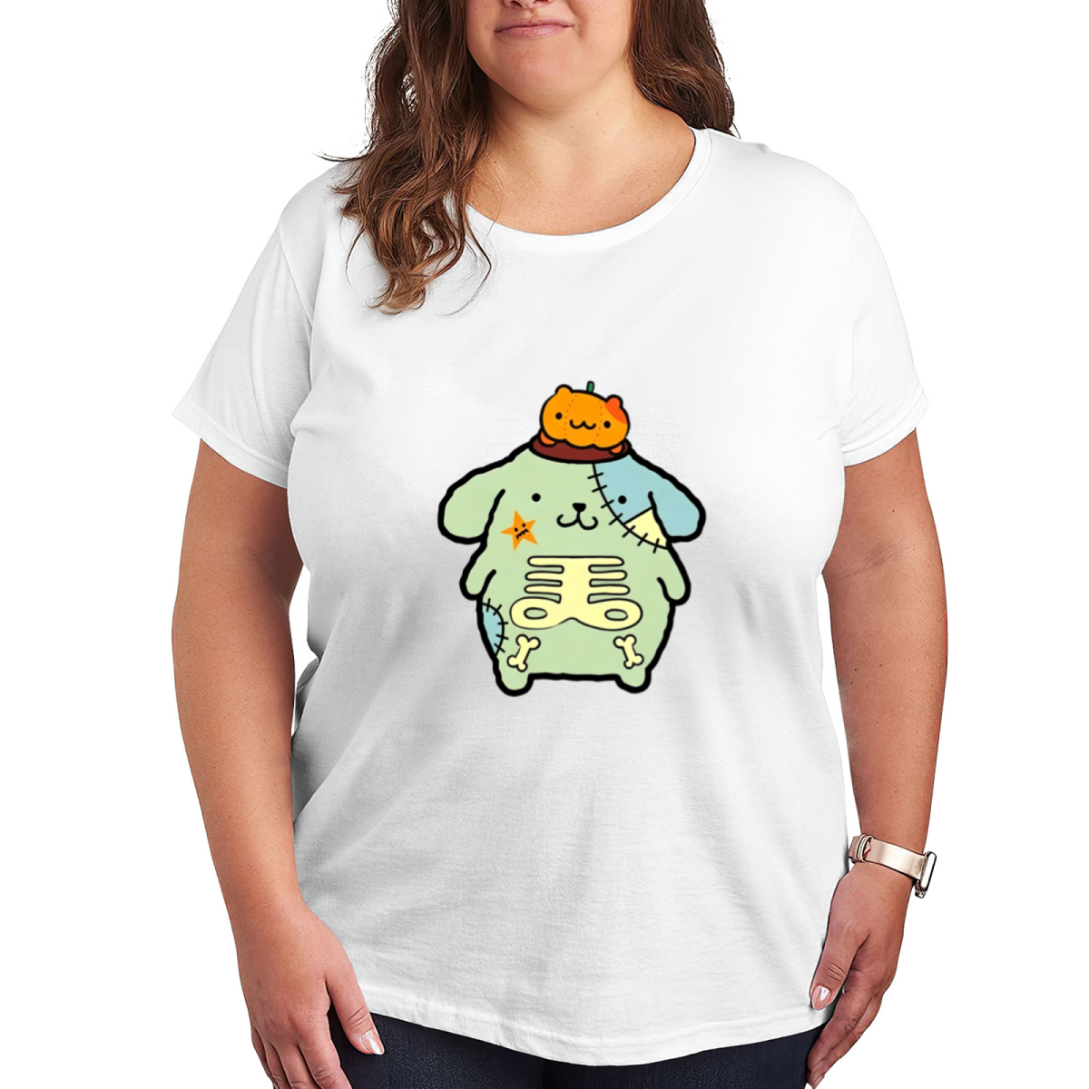 Spooky Zombie Pompompurin Halloween Theme Plus?Size Ladies Tee