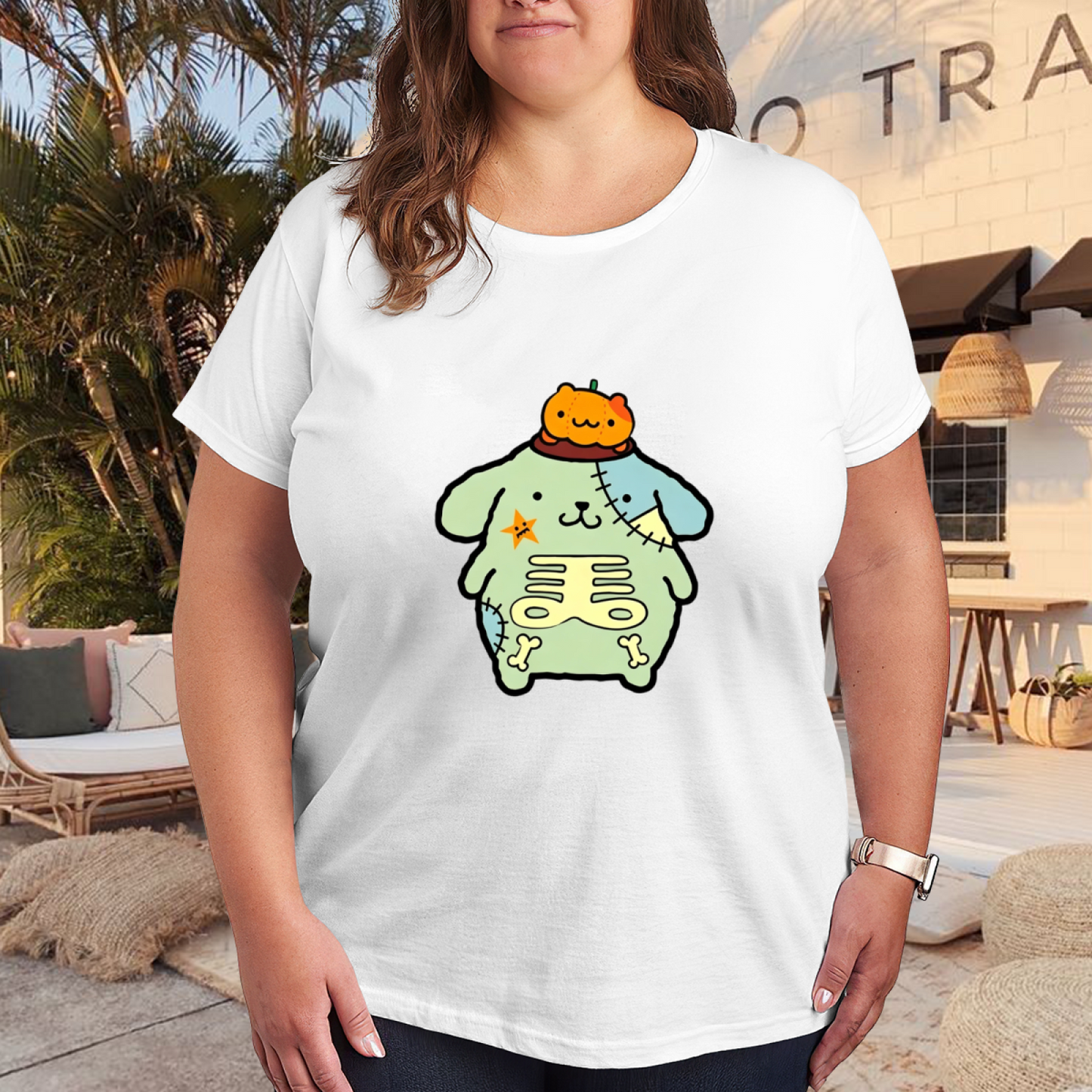 Spooky Zombie Pompompurin Halloween Theme Plus?Size Ladies Tee