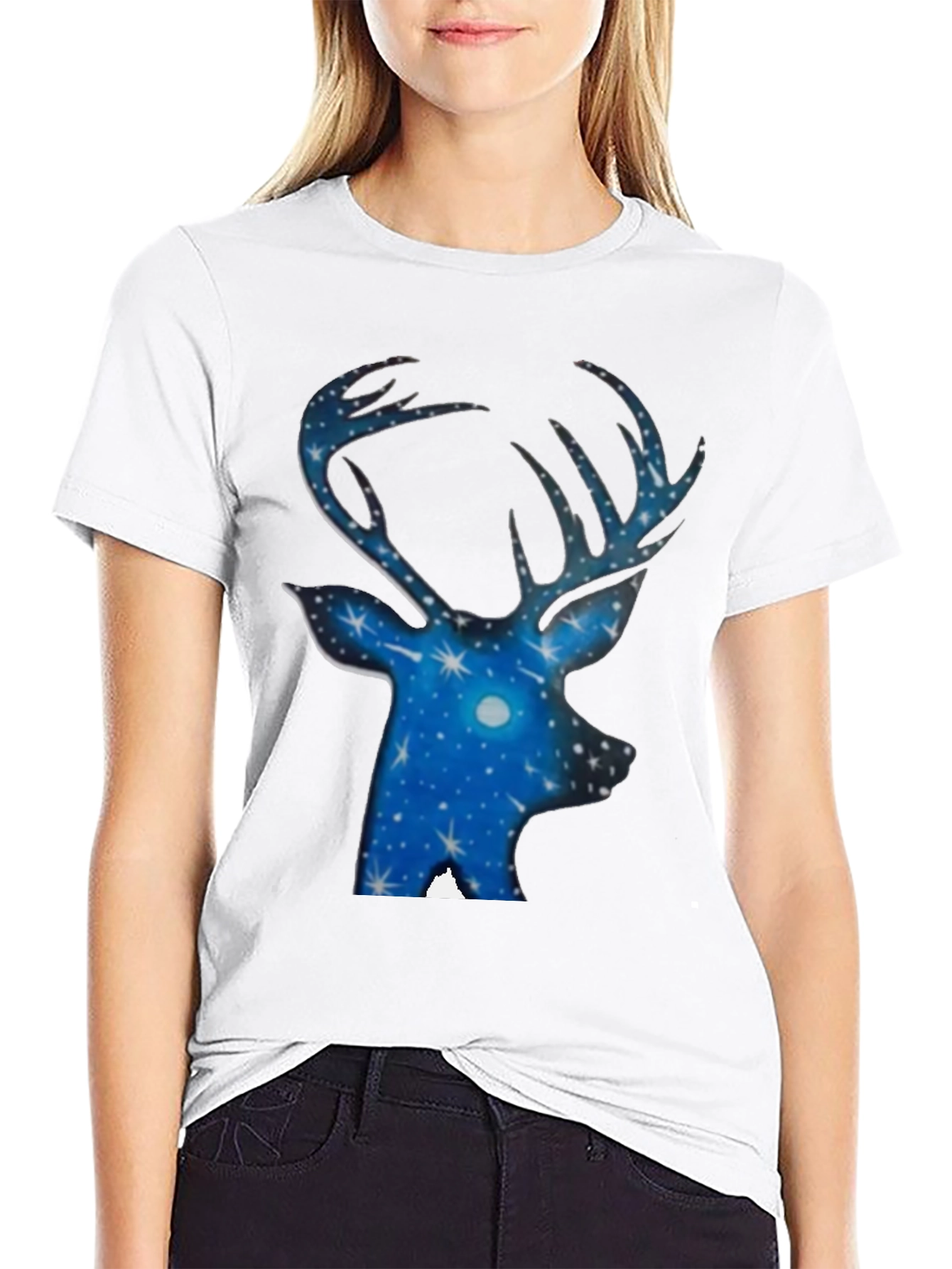 Starry Night Deer T-Shirt - Black Cotton Tee