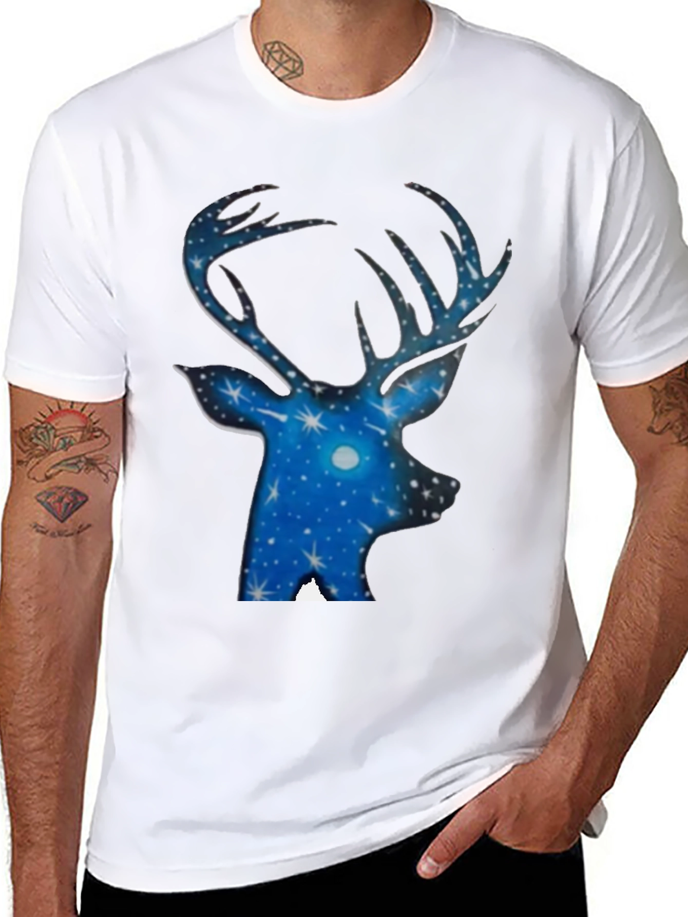 Starry Night Deer T-Shirt - Black Cotton Tee
