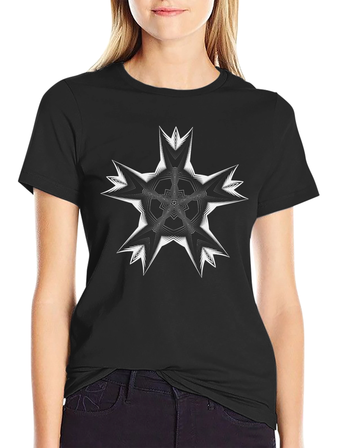 Mens Black Graphic Tee - Abstract Star
