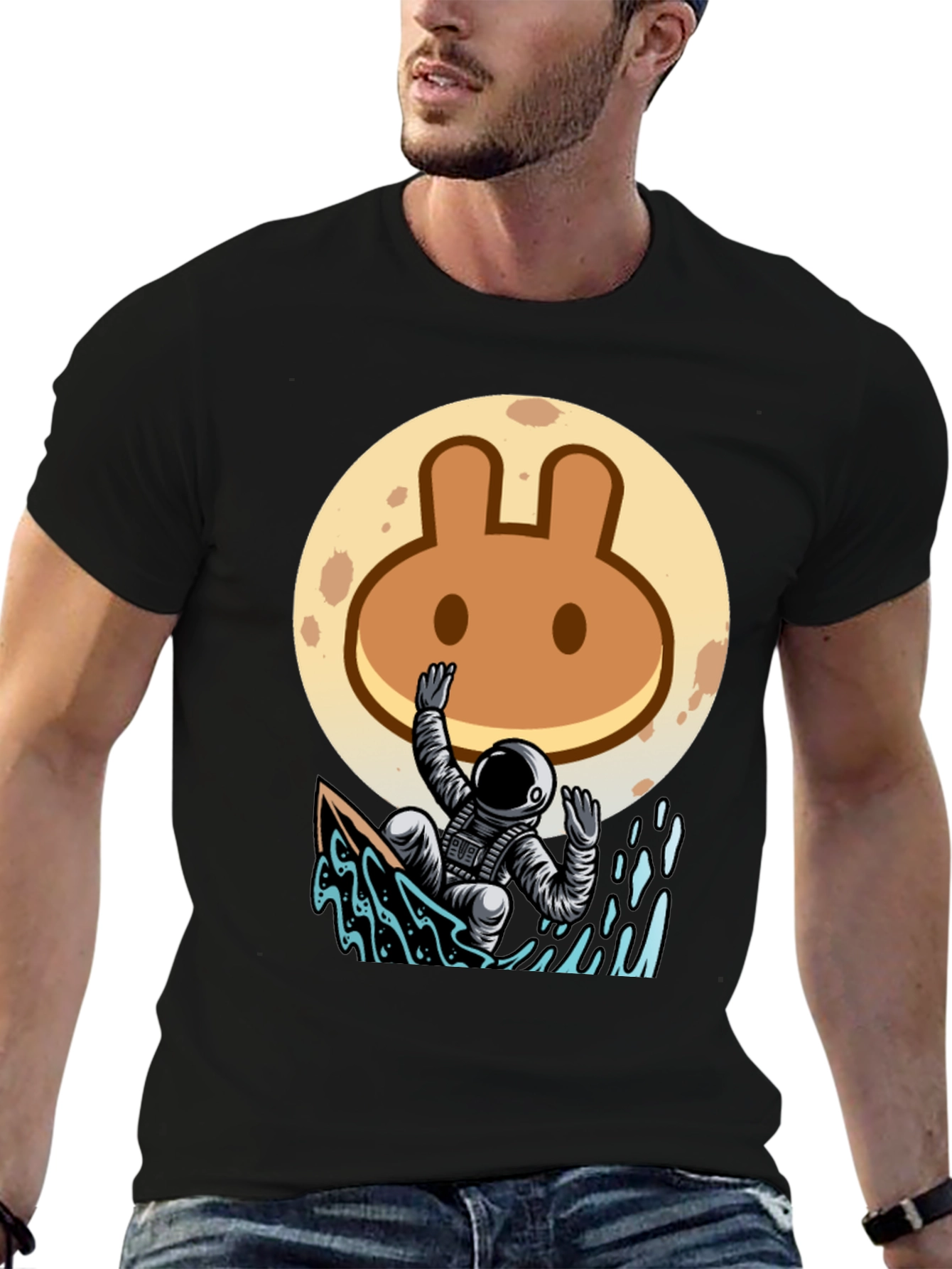 Astronaut Surfing T-Shirt - Moon Rabbit Design