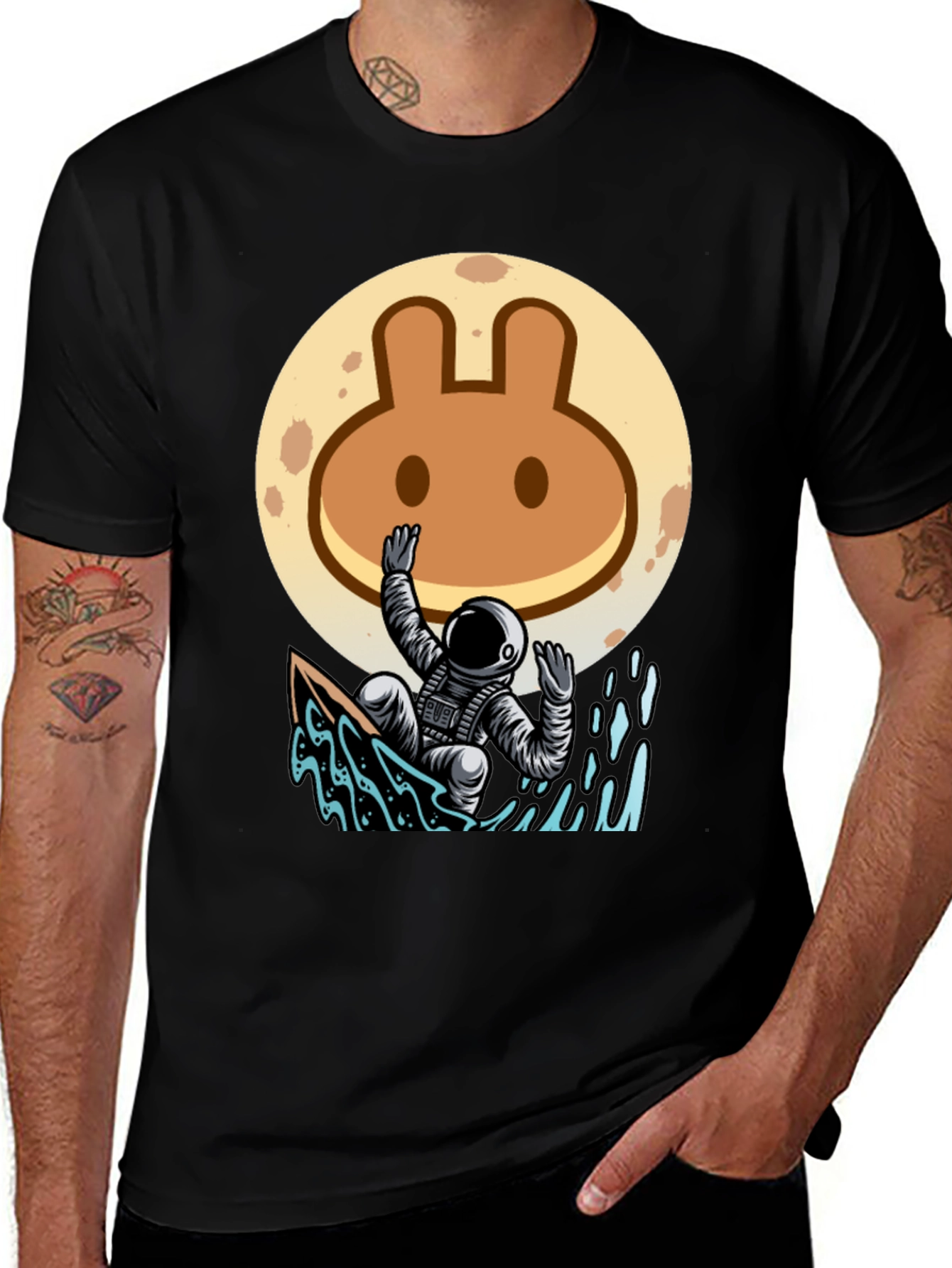 Astronaut Surfing T-Shirt - Moon Rabbit Design