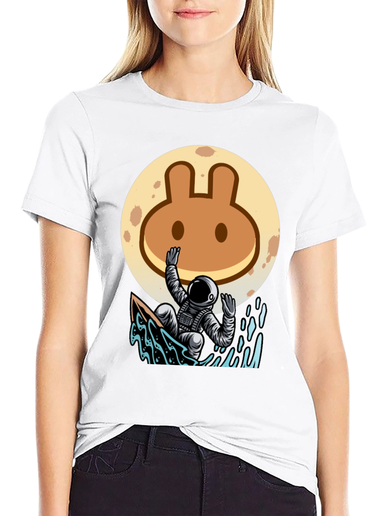 Astronaut Surfing T-Shirt - Moon Rabbit Design