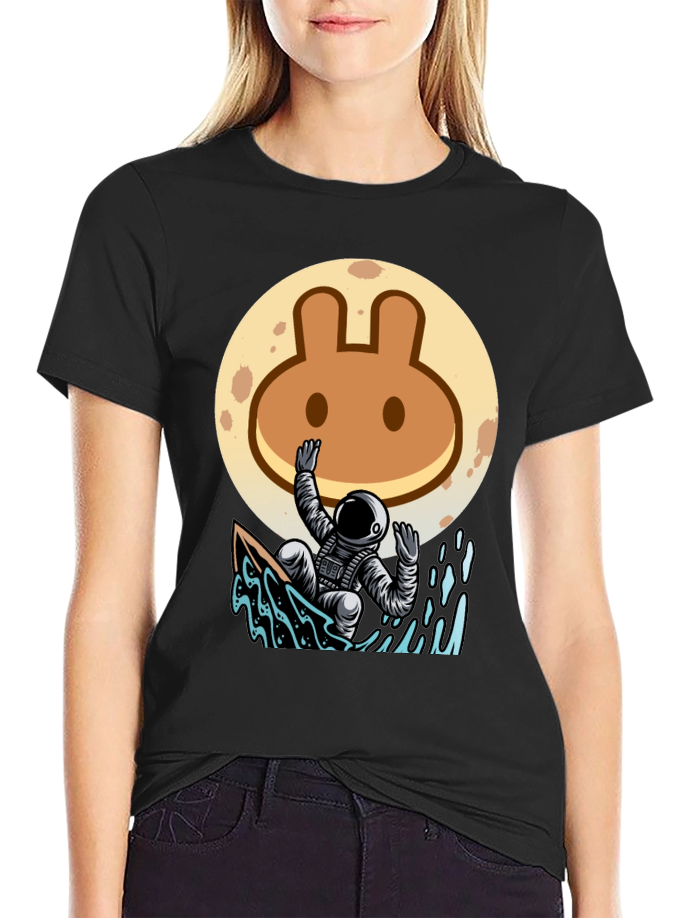 Astronaut Surfing T-Shirt - Moon Rabbit Design