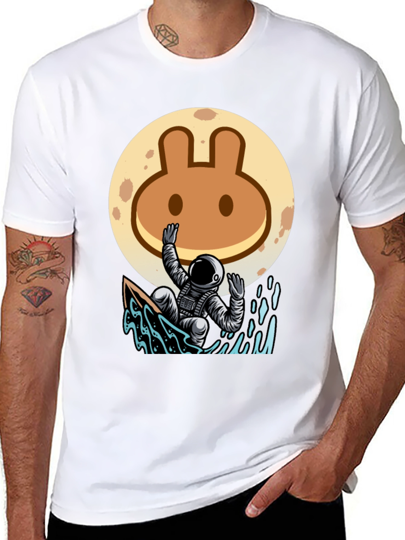 Astronaut Surfing T-Shirt - Moon Rabbit Design