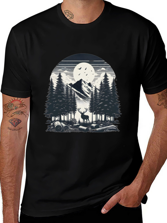 Nature Scene Graphic Tee - Deer & Mountain