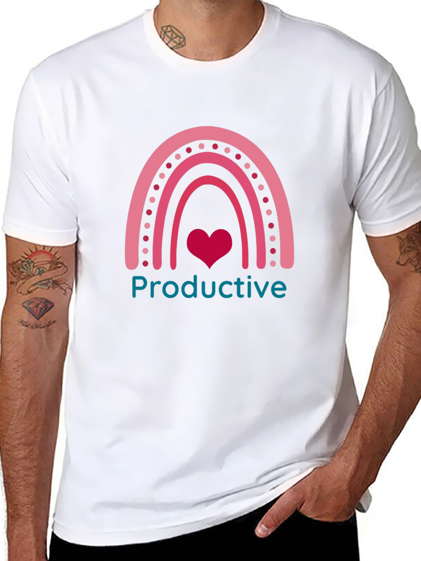 Productive Rainbow Heart Graphic T-Shirt