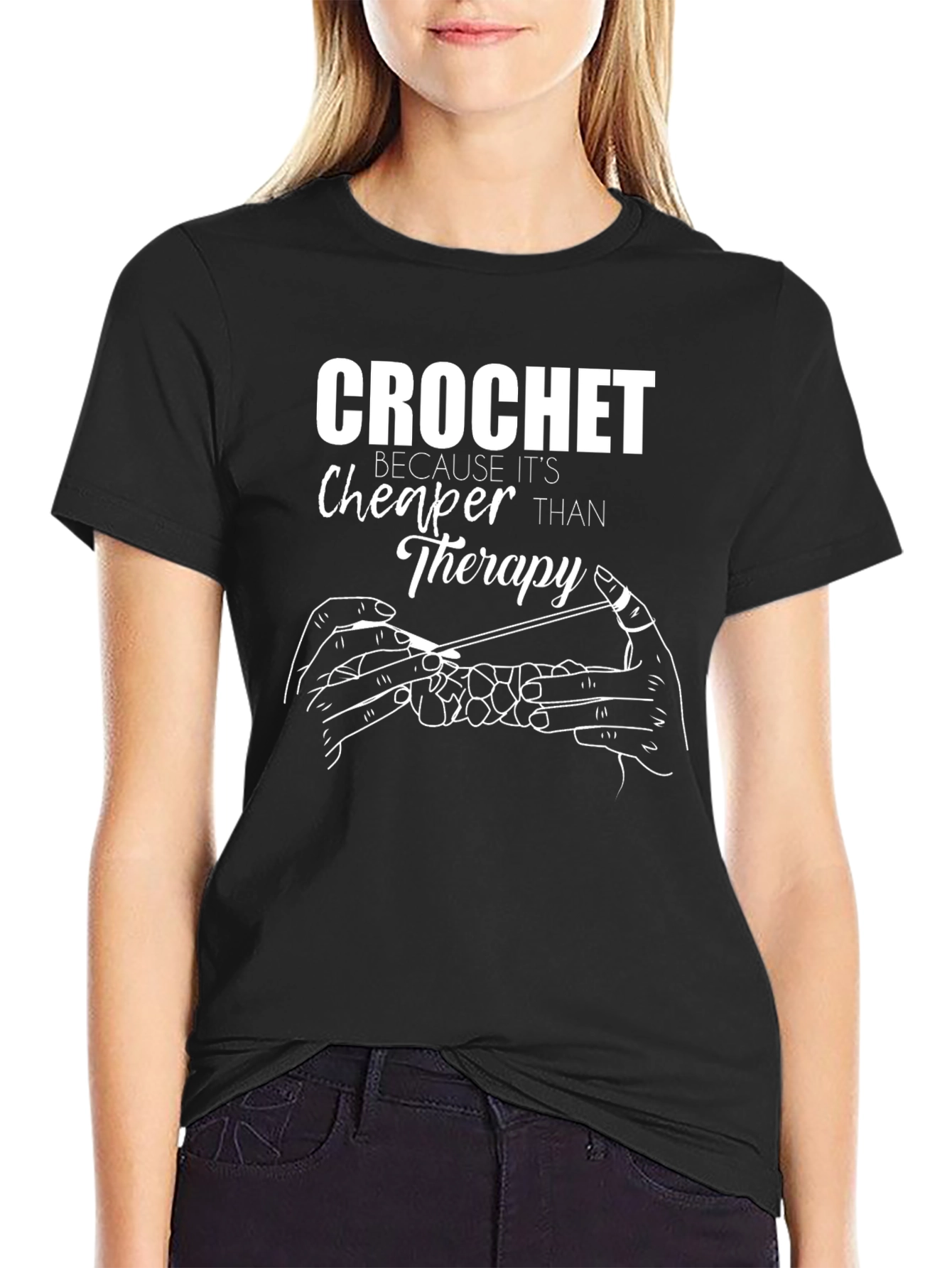 Crochet Cheaper Than Therapy Graphic T-Shirt