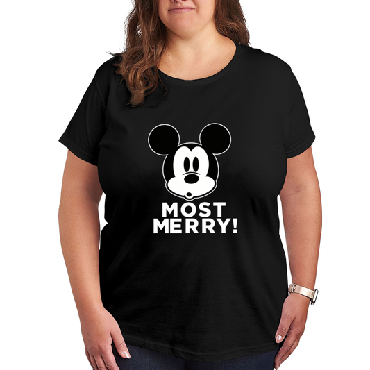 Retro Mickey Mouse Most Merry Plus Size Women Black T?Shirt