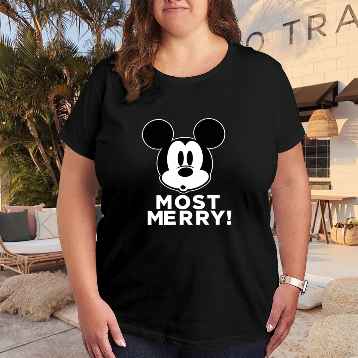 Retro Mickey Mouse Most Merry Plus Size Women Black T?Shirt