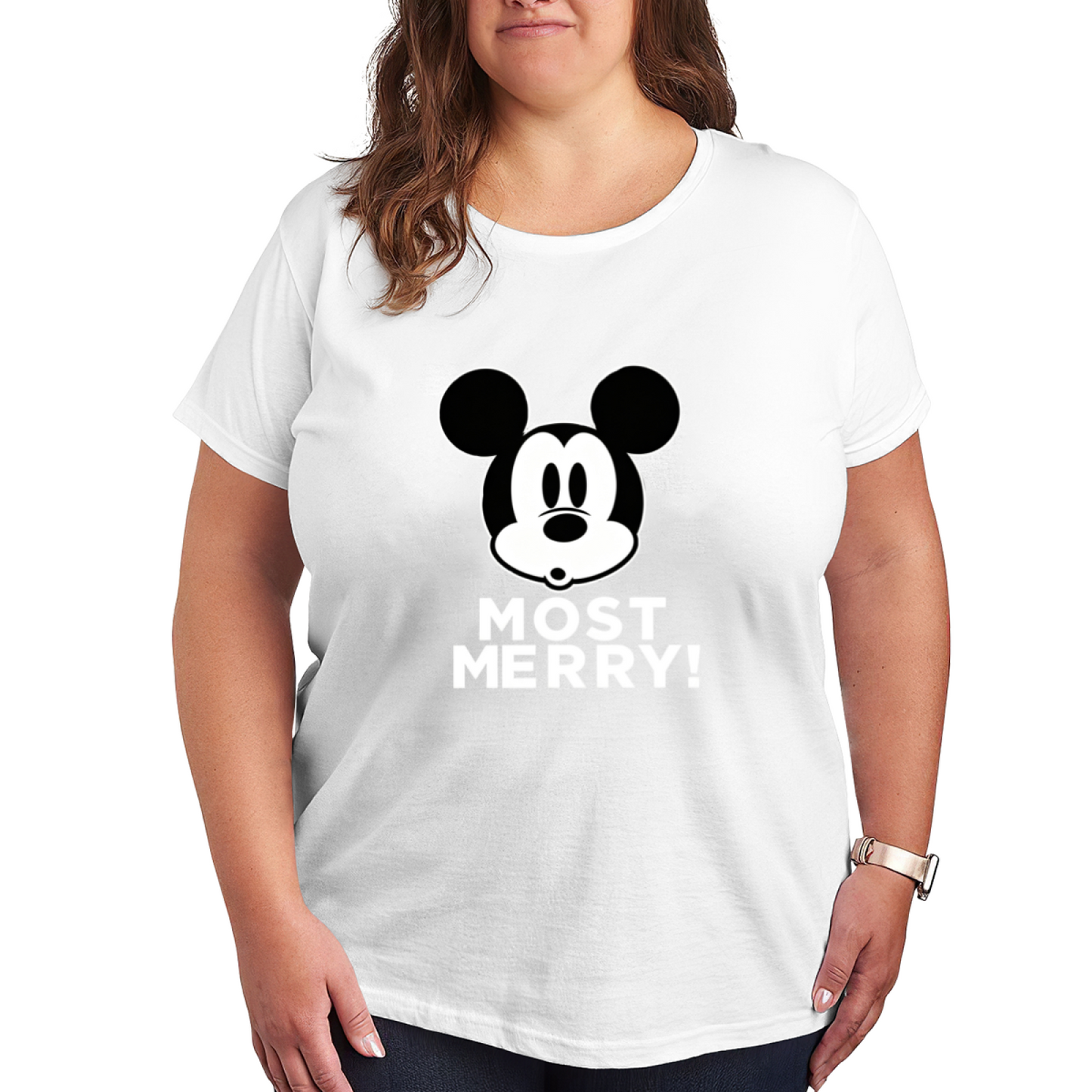 Retro Mickey Mouse Most Merry Plus Size Women Black T?Shirt