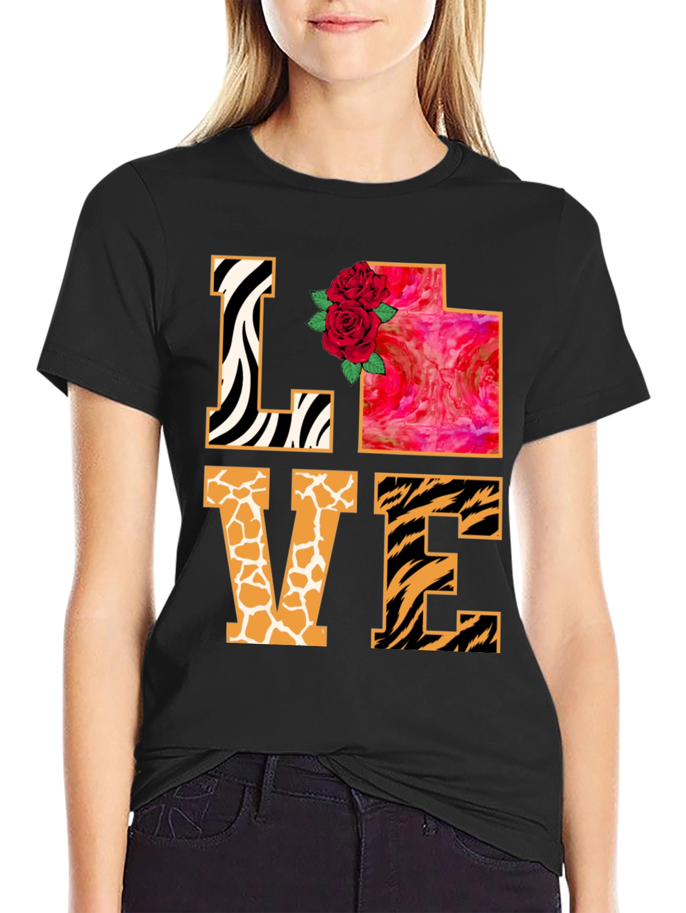 LOVE Animal Print Graphic T-Shirt