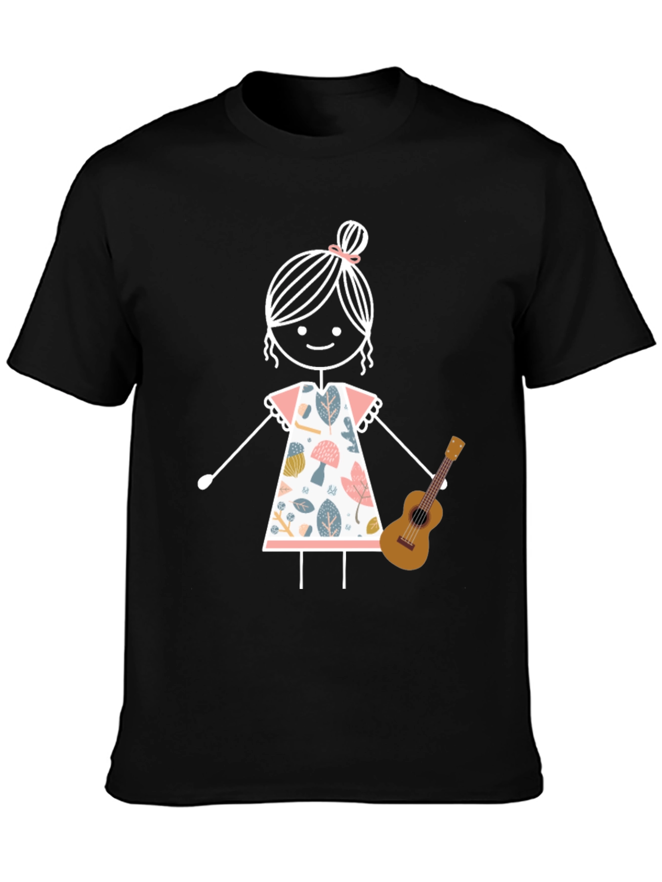 Stick Figure Girl with Ukulele Graphic Tee