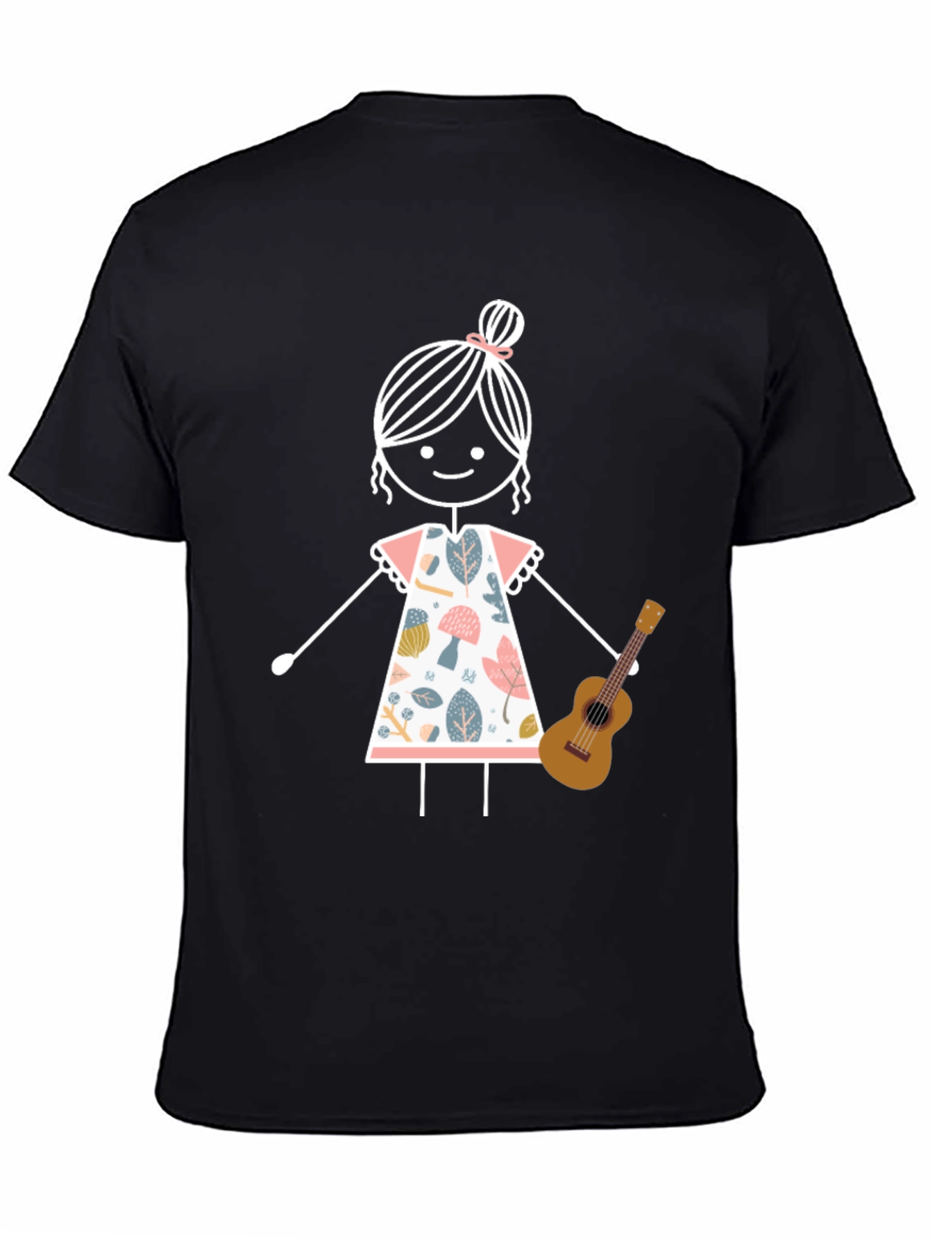 Stick Figure Girl with Ukulele Graphic Tee