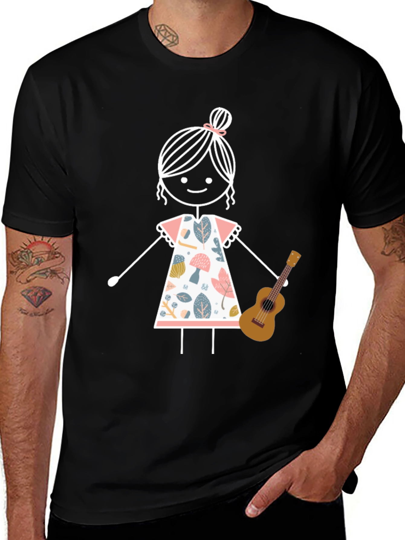 Stick Figure Girl with Ukulele Graphic Tee
