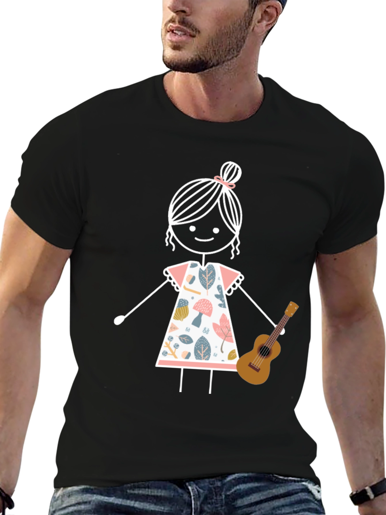 Stick Figure Girl with Ukulele Graphic Tee