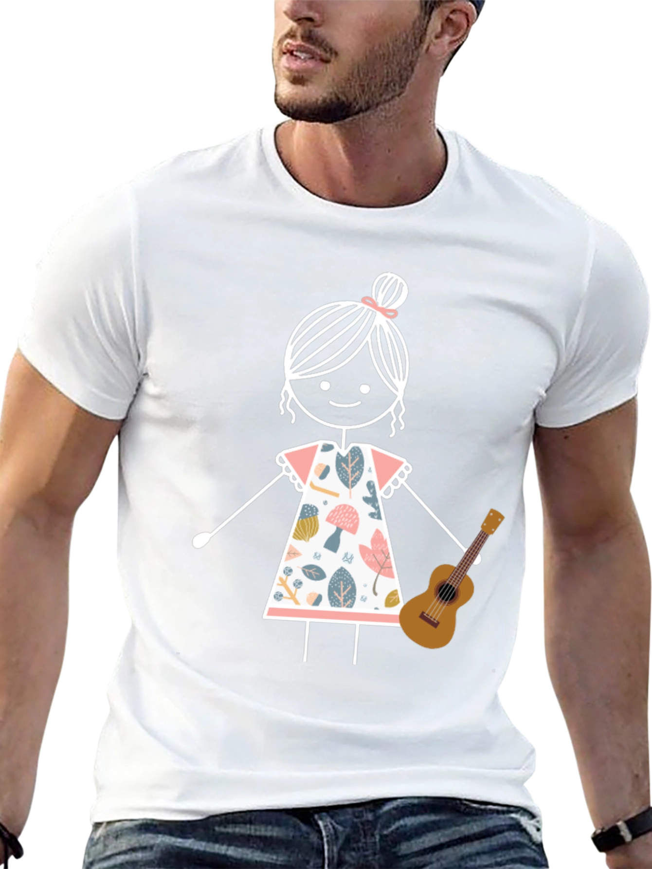 Stick Figure Girl with Ukulele Graphic Tee