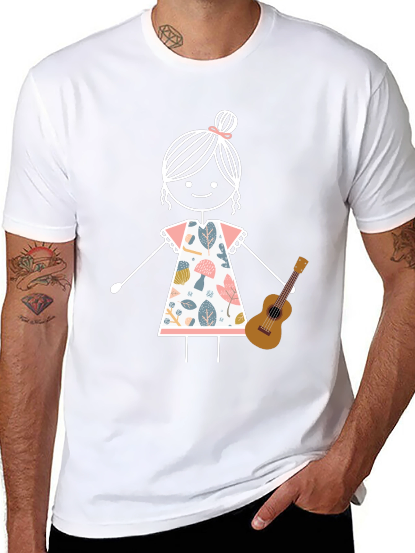 Stick Figure Girl with Ukulele Graphic Tee