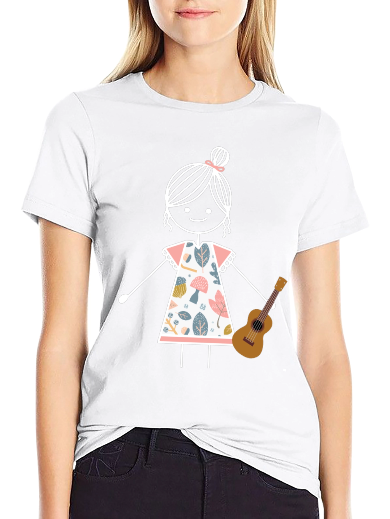 Stick Figure Girl with Ukulele Graphic Tee