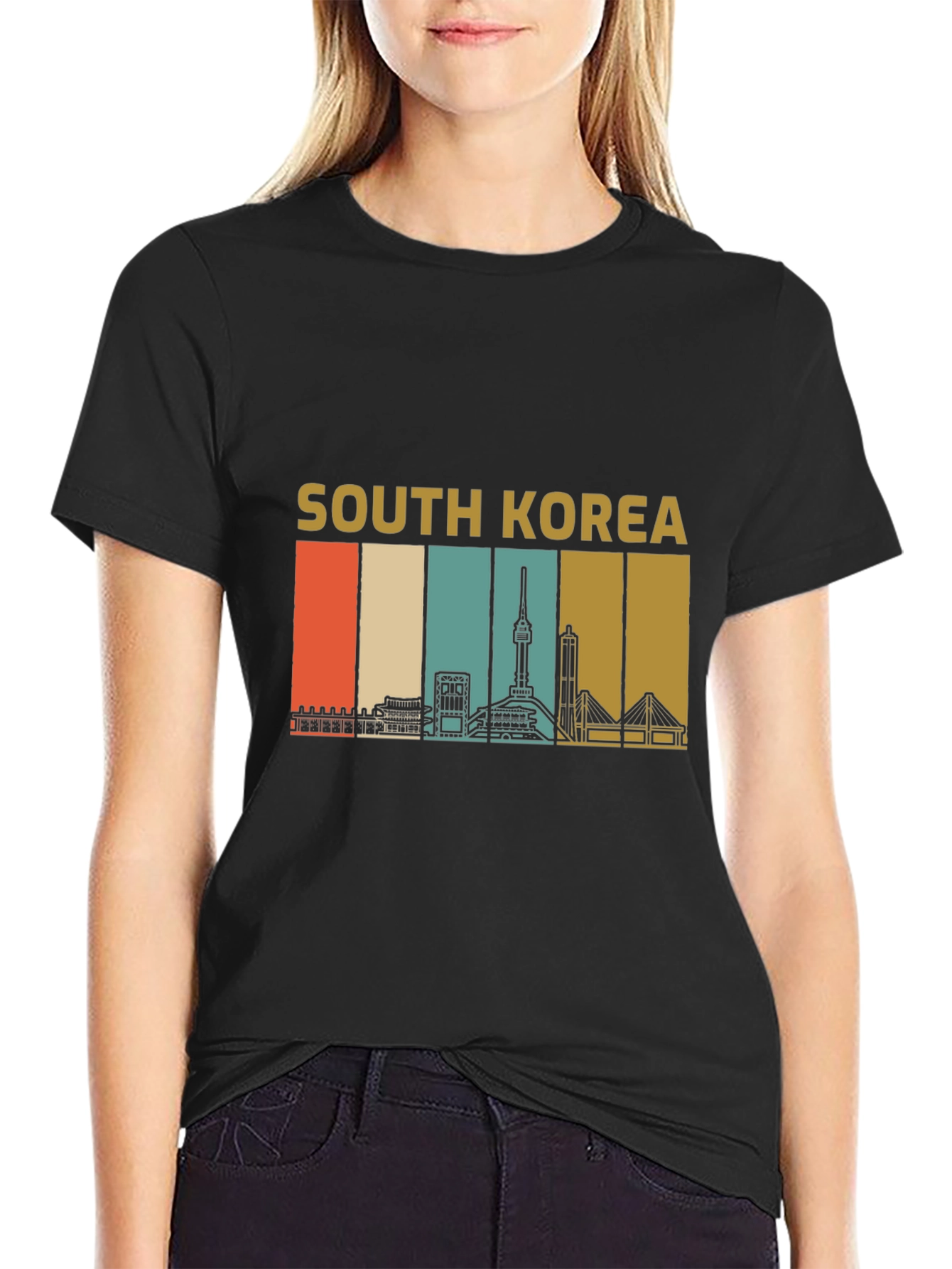South Korea Skyline Retro Graphic T-Shirt