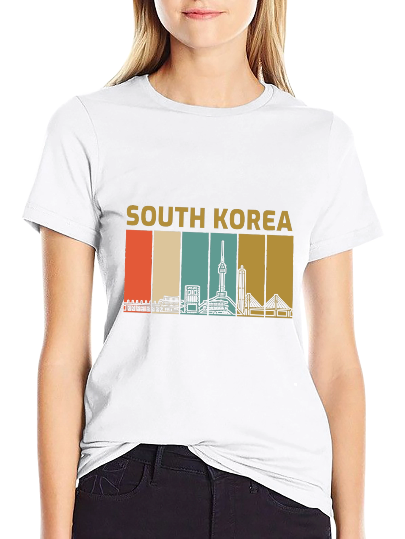 South Korea Skyline Retro Graphic T-Shirt
