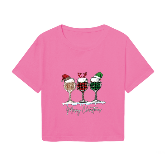 Merry Christmas Wine Glass Holiday Party Cropped T?Shirt