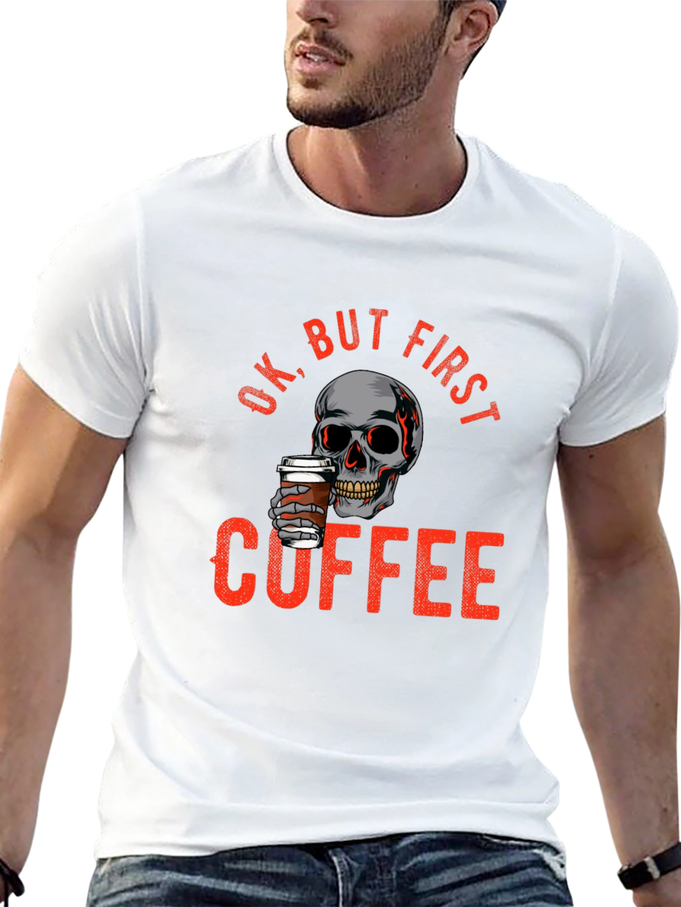 Ok But First Coffee Skull Graphic T-Shirt