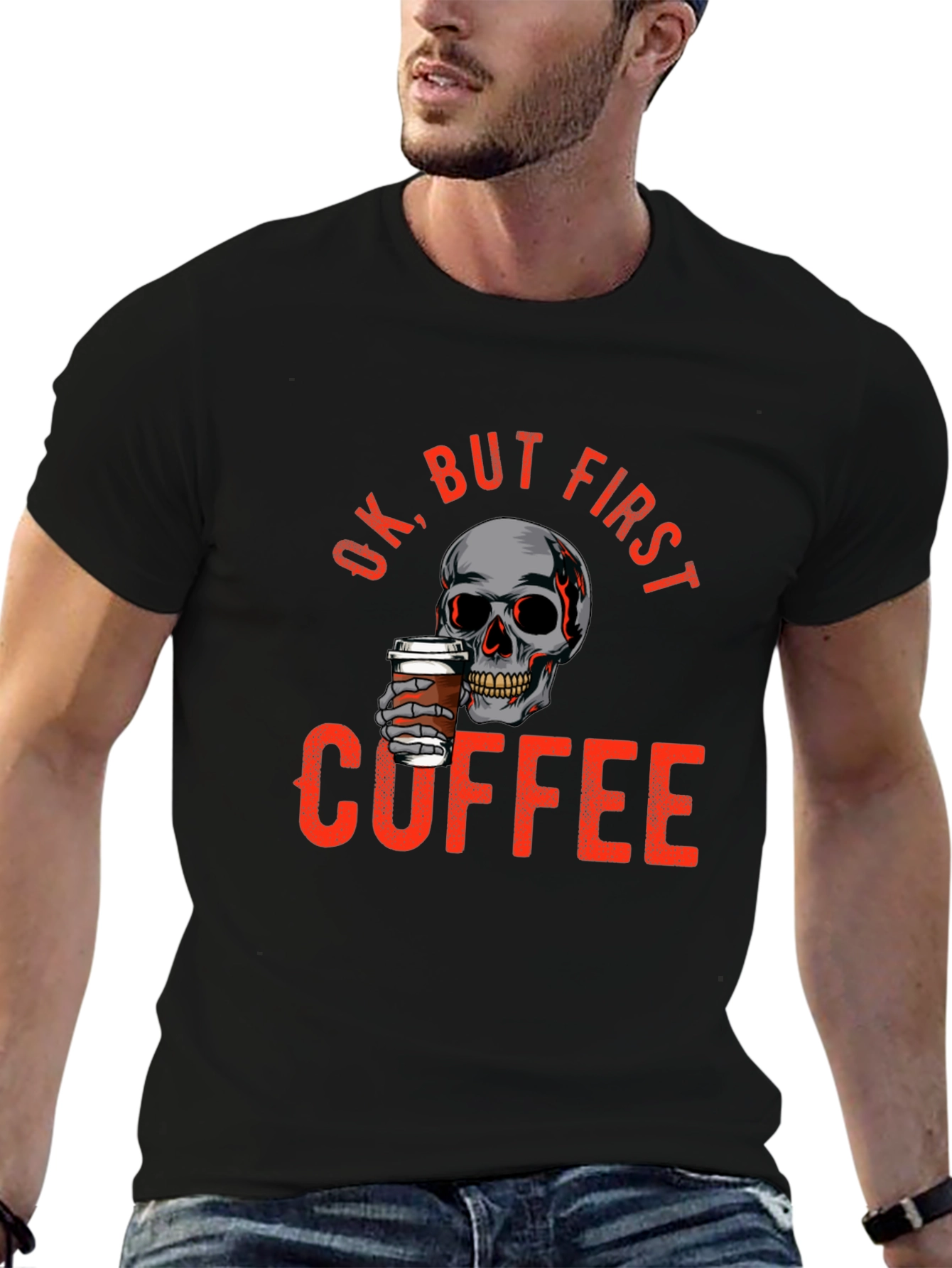 Ok But First Coffee Skull Graphic T-Shirt