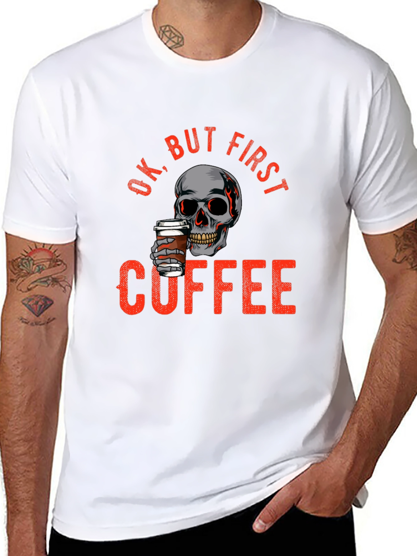 Ok But First Coffee Skull Graphic T-Shirt