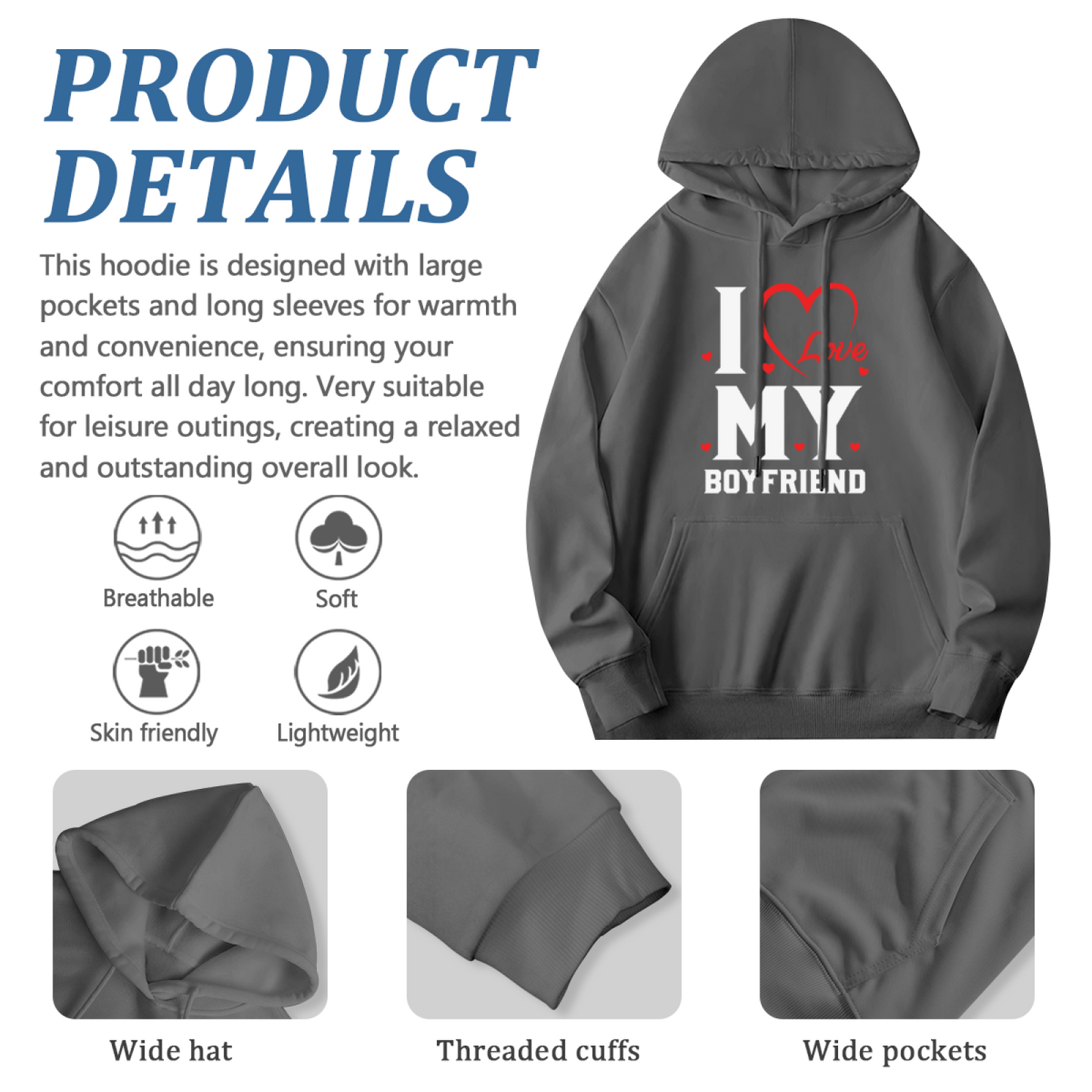I Love My Boyfriend Romantic Heart Cute Comfort Hoodie, Couple Matching Outfit