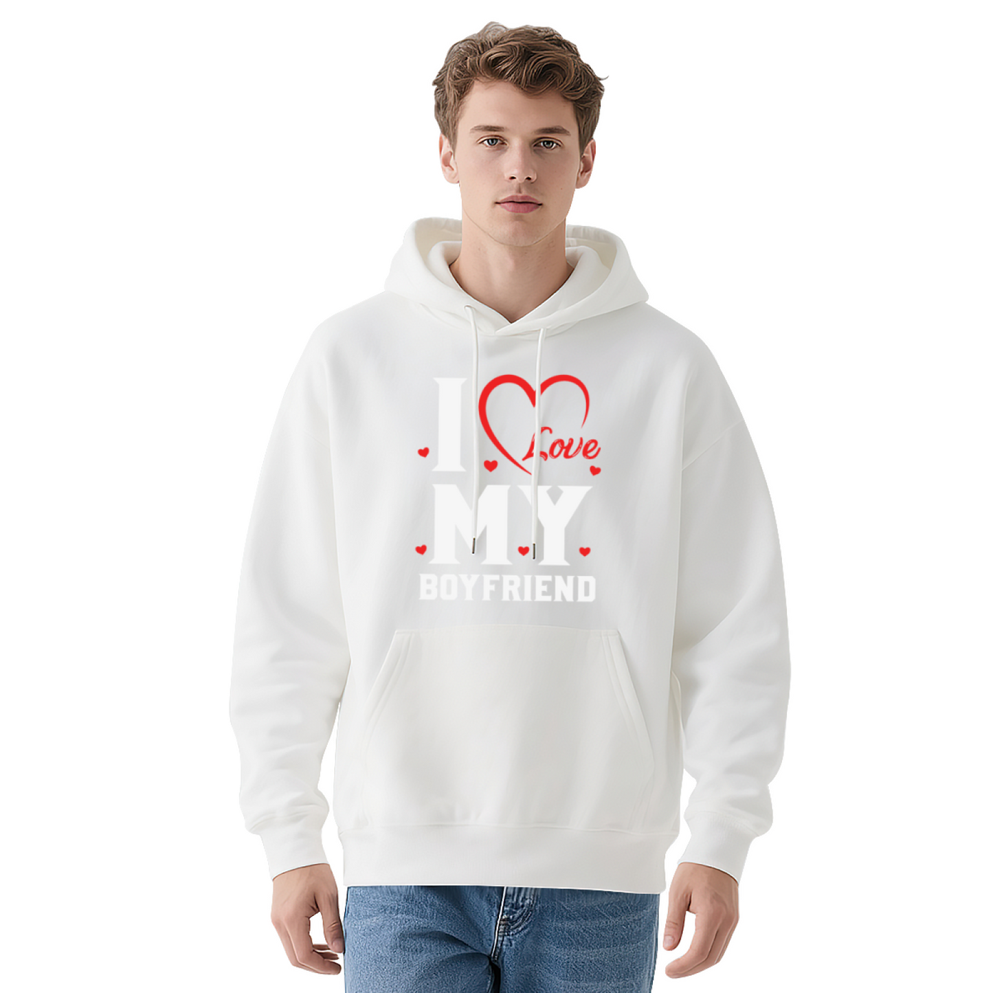 I Love My Boyfriend Romantic Heart Cute Comfort Hoodie, Couple Matching Outfit